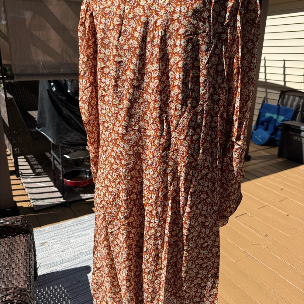 Joie Floral Print Summer Harko Dress Plus Sz 3X Orange Cream Brown VNeck Floral - Picture 5 of 10